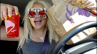 TACO BELL MUKBANG 2018! DRIVE THRU EATING SHOW! (TRYING SKITTLES FREEZE)