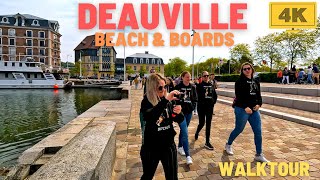 Tour in DEAUVILLE Normandy, Beach Walk, Boardwalk, Marina, 4K Walk in June 2023