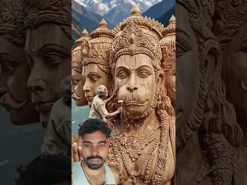 कैलाश पर्वत के नीचे बजरंगबली का स्टेचू लकड़ीसे