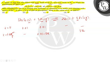 A vessel of 250 litre was filled with 0.01 mole of Sb_2 S_3 and 0.01 mole of H_2 to attain the eq...