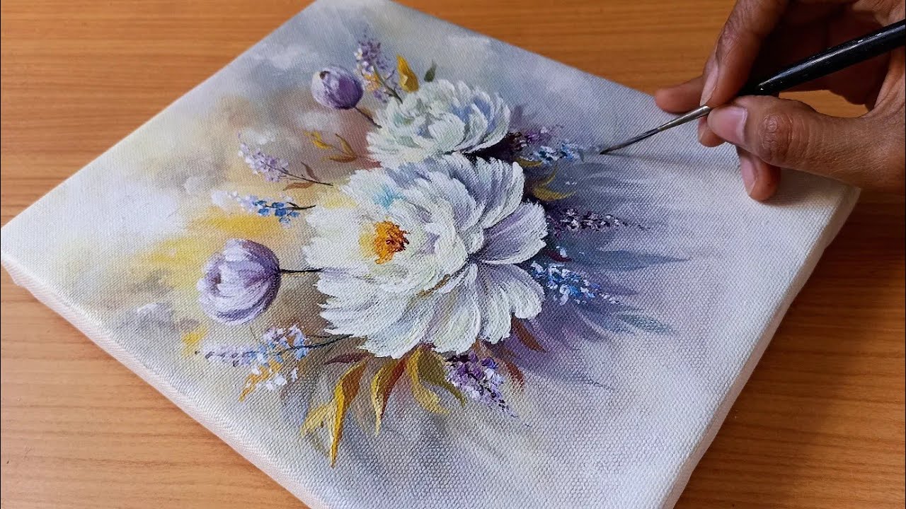 How to Draw A Vibrant Flowers in Acrylic/ Painting A Beautiful Flowers Easily/ Peony Flowers 