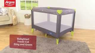 BabyStart Travel Cot in Grey and Green 