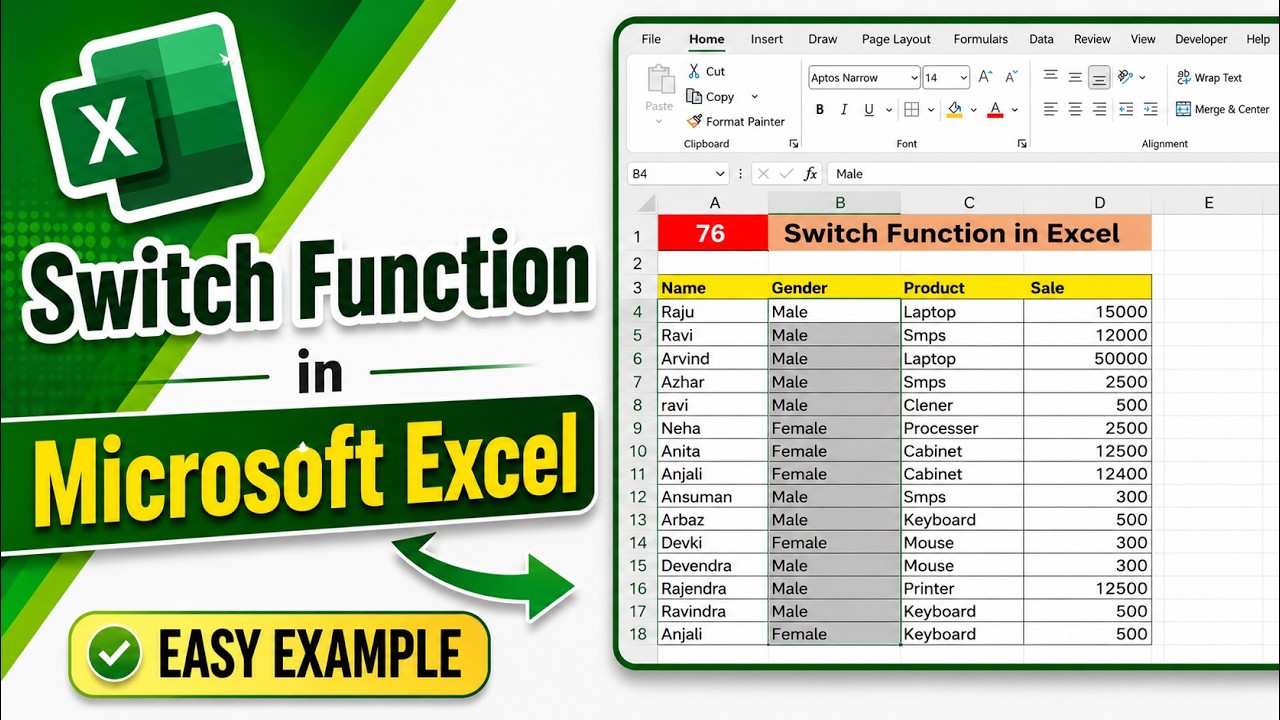 Day 76 Switch Function in Excel 😍 | Switch Formula in Excel | Excel ...