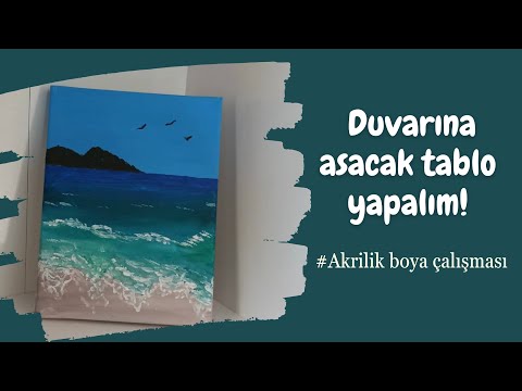 Yeni başlayanlar için kolay akrilik boya çalışması| Deniz manzarası |Seascape painting| tuval boyama