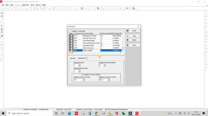 how to add currency & change currency in primavera p6