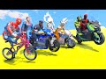 GTA 5 SPIDERMAN SUPER BIKE WITH SUPERHEROES - JUMP OVER A CRUISE SHIP