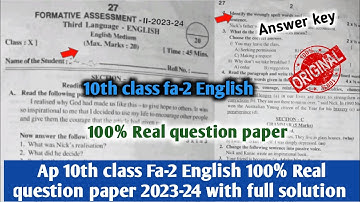 ap 10th class Fa-2 english question paper 2023-24|10th english fa2 english question paper 2023