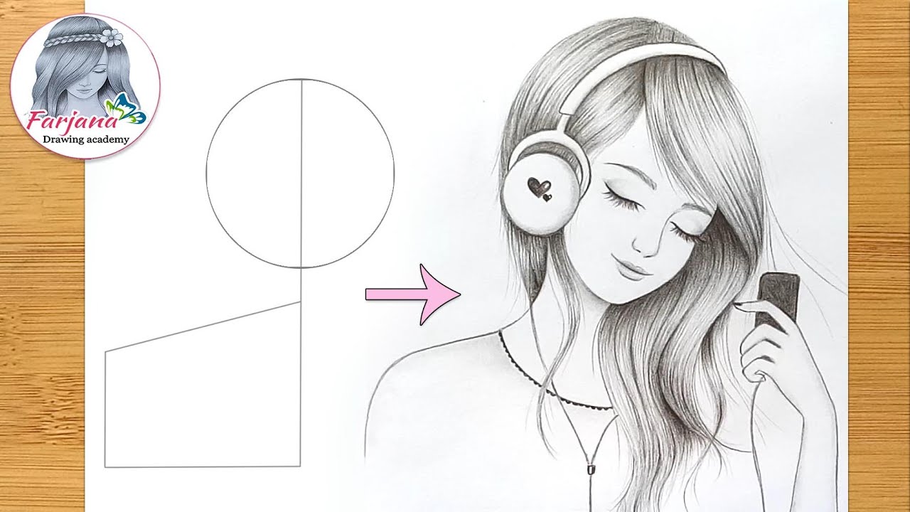 How to draw a Beautiful girl with Headphones - Pencil Sketch ...