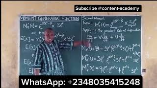 Moment Generating Function (MGF) Solved Questions | First Moment, Second Moment, Variance & P(X=0)