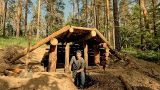 I made a roof in an FLOPHOUSE UNDERGROUND. Alone in the forest. PART 2