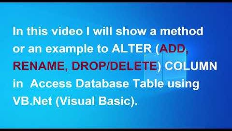 Add Rename Delete Column in Table Access Database using VB Net