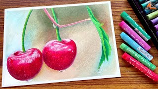 Cherry drawing easy || Realistic oil pastel drawing || 오일파스텔로 체리 그리기