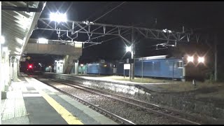 夜の洗馬駅を高速で通過‼【383系特急ワイドビューしなの19号】…8878レ【EF64重連】…中央西線洗馬駅を通過…