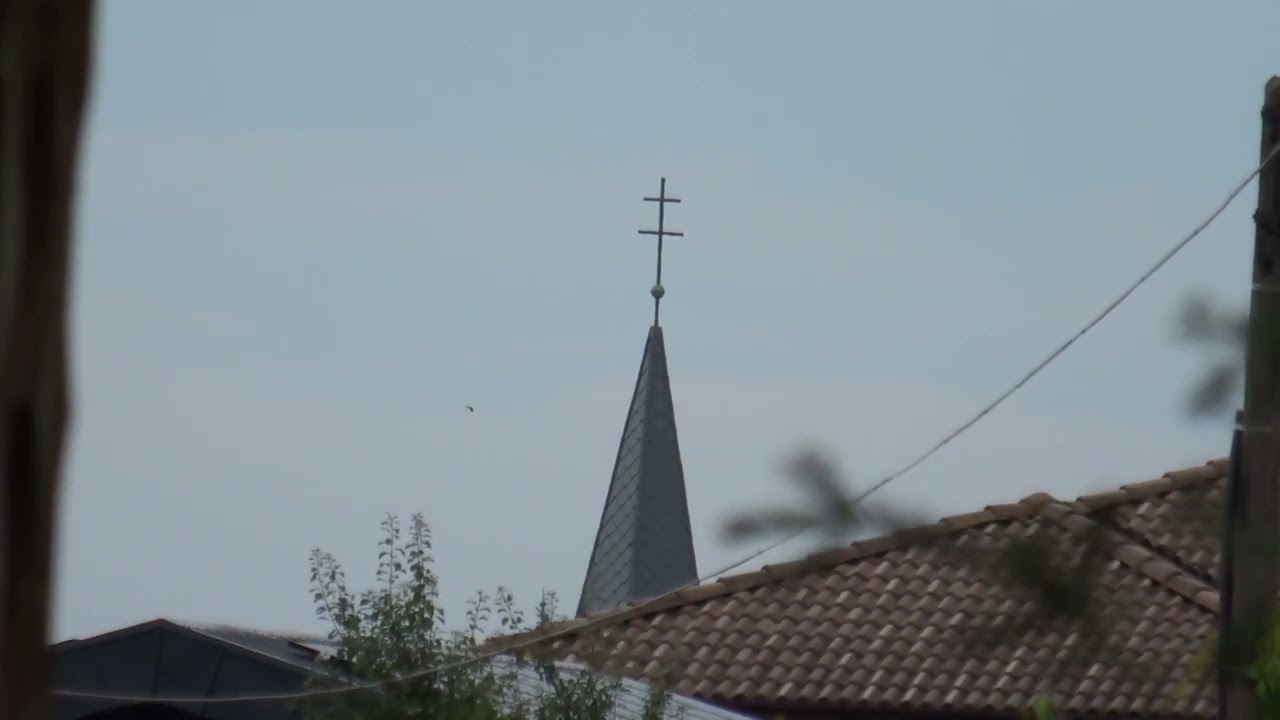 Hévíz (H), Szentlélek templom déli harangszó a Búza köznél lévő apartmannál 2023. Augusztus 1.