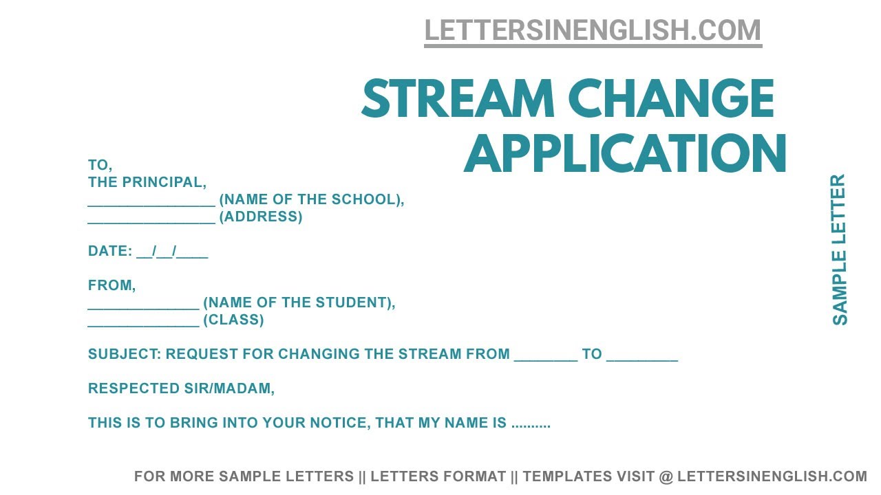 Write An Application To The Principal For Subject Stream Change
