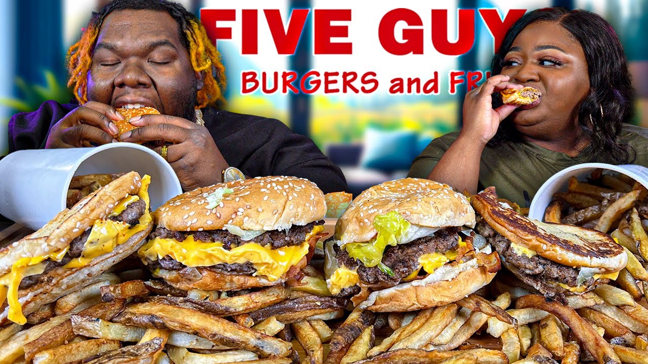 WE'RE BACK!! FIVE GUYS JUICY DOUBLE CHEESEBURGERS!!  | HASHTAG THE CANNONS |  MUKBANG EATING SHOW