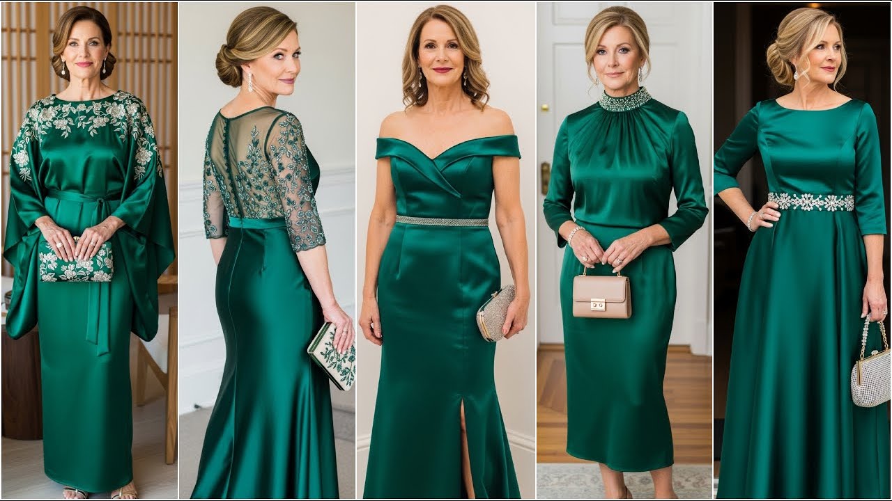 Satin Emerald Green Outfits for Mother of the Bride Dresses - Satin Wedding Gowns for Bride's Mother