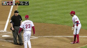 ARI@PHI: Phillies challenge HBP in 6th, overturned
