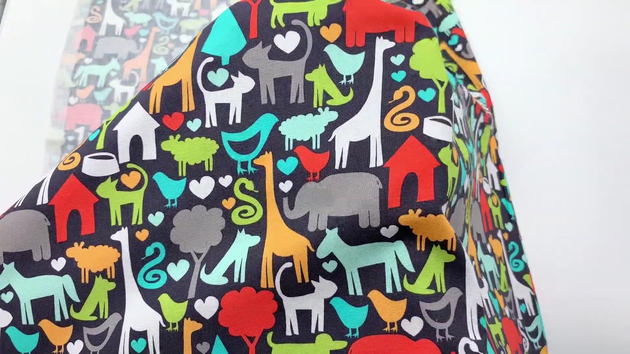 dark grey Michael Miller fabric colorful cat elephant giraffe Animal World