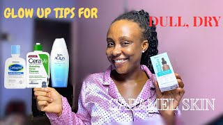 How to BRIGHTEN DRY, dull caramel skin| head to toe skincare product recommendations