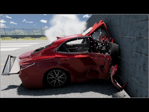 Camry 3.5 Crashes To The Wall 250 KmH | Realistic Crash Test Beamng Drive