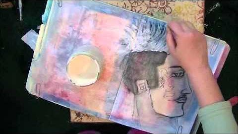 a speed painting of a mixed media art journal page:  Mohawk Man