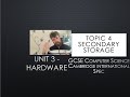 GCSE Computer Science Cambridge international Unit 3 Topic Secondary storage