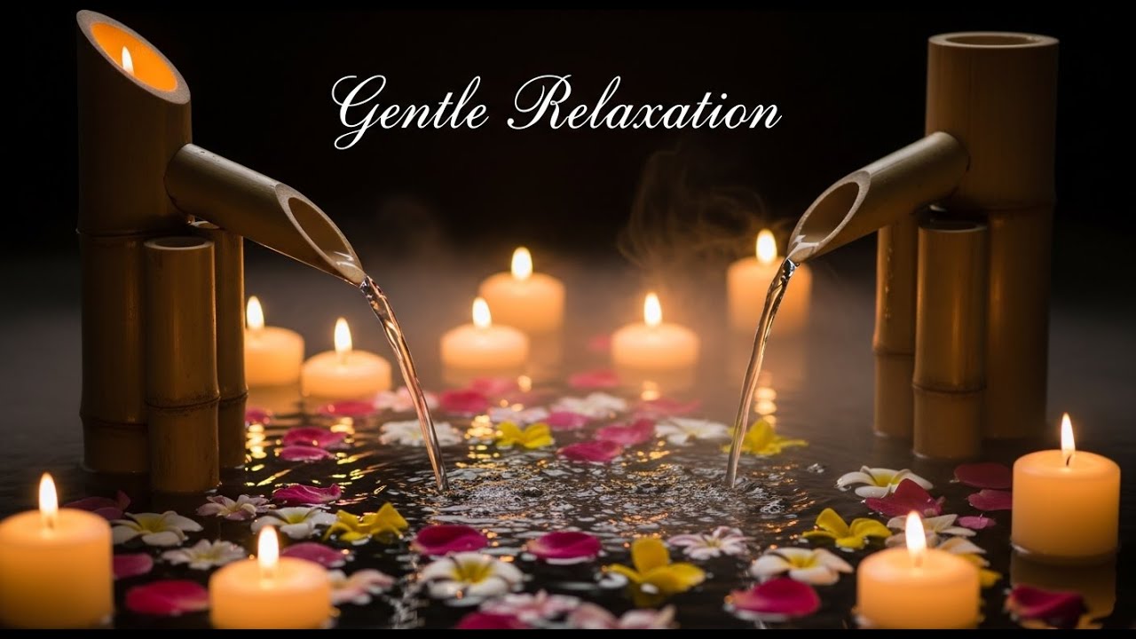 Calming Zen Deep Stream Bamboo Fountain and Candle Glow for Relaxation Meditation and Sleep