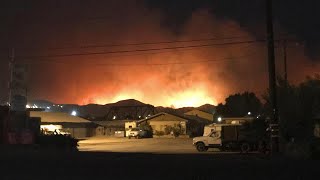 Aerial footage shows wildfire on Californian foothills