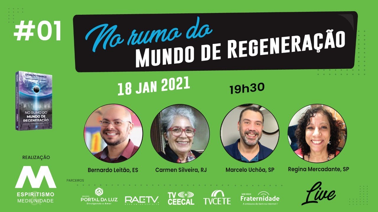 Projeto: ESPIRITISMO E MEDIUNIDADE.
#Episódio 01 - Apresentação da Obra e Introdução.
Estudo sistematizado do novo livro de Manoel Philomeno de Miranda, psicografado por Divaldo. Franco: “No Rumo do Mundo de Regeneração”.
Participação: Bernardo Leitão, Carmen Silveira, Marcelo Uchôa e Regina Mercadante.
Apresentação: Marcelo Uchôa.
Data: 18/01/2021.
Horário: 19h30.
Toda semana um novo episódio. Para você que gosta de estudar, fique ligado!

Bernardo Leitão é colaborador na Evangelização da Infância no projeto Estrelinha de Jesus na Fraternidade Espírita Jardim Camburi – FEJAC  - No Espírito Santo.  

Carmen Silveira é oradora espírita, compõe no Conselho Espírita do Estado do Rio de Janeiro - CEERJ, o Conselho Diretor e a equipe da Área da Mediunidade, SEAM.  É responsável pela Área da Mediunidade do 34º CEU/CEERJ, na Região dos Lagos. É tarefeira no Centro Espírita Amor e Caridade, CEAC, em Cabo Frio.

Marcelo Uchôa é orador espírita, articulista da revista Presença Espírita da Mansão do Caminho.
É cofundador do projeto Espiritismo e Mediunidade.
Atualmente trabalha no corpo mediúnico do Instituto Espírita de Educação em São Paulo.

Regina Mercadante foi diretora da Área de Comunicação Social Espírita do CEERJ - Conselho Espírita do Estado do Rio de Janeiro.
É cofundadora do  projeto Espiritismo e Mediunidade.
Atualmente trabalha no corpo mediúnico do Instituto Espírita de Educação em São Paulo.

Nota da Editora Leal:
Estamos no início das grandes transformações, e fenômenos próprios demonstram chegados os tempos anunciados pelas Escrituras e confirmados pelos imortais.
Tragédias de todo tipo sacodem o mundo físico, agora atormentado pela pandemia da Covid-19, demonstrando a fragilidade do ser humano no pedestal das suas ilusões ante o vírus devastador e fatal, ao mesmo tempo facultando a necessidade do amor e da solidariedade entre as criaturas para a sobrevivência ao caos. Mais cruel do que uma guerra, a pandemia em tela ceifará centenas de milhares de vidas, umas em razão do natural processo de mudança moral do planeta para Mundo de regeneração,  outras que deverão partir para o exílio, após o período de convalescença nas respectivas comunidades às quais se vinculam.
Nesta obra, narrada pelo Espírito Manoel Philomeno de Miranda, o leitor acompanhará a jornada empreendida por dezenas de grupos de benfeitores espirituais encarregados, sob o comando de Ismael, de preparar a Era Nova na Terra, a fim de contribuir para a sua transição de Mundo de provas e expiações para Mundo de regeneração.

#EspiritismoeMediunidade #NoRumodoMundodeRegeneracao #ManoelPhilomenodeMiranda #Espiritsmo #AllanKardec #Estudo #Jesus

-----------------------------------------

Site - https://www.espiritismoemediunidade.info
Fan Page - https://www.facebook.com/espiritismoemediunidade
Instagram - https://www.instagram.com/marcelosuchoa/
YouTube - https://www.youtube.com/user/msuchoa

Aplicativo:

Google Play (Androide)
https://play.google.com/store/apps/details?id=br.com.app.gpu1998920.gpu260b931963a889bfcdbb4c87e1687dc4

Apple Store (IOS)
https://apps.apple.com/us/app/espiritismo-e-mediunidade/id1442313469?l=pt&ls=1

------------------------------------------

PARCEIROS DESTA TRANSMISSÃO:


- WEB RÁDIO PORTAL DA LUZ (Dourados/MS)
  https://radiosaovivo.net/portal-da-luz/

- WEB RÁDIO FRATERNIDADE (Uberlândia/MG)
  http://www.radiofraternidade.com.br/

- REDE AMIGO ESPÍRITA
  https://redeamigoespirita.com.br/

- TV CEAACAL - CENTRO DE ESTUDOS ESPÍRITAS CAMINHO DA LUZ (Florianópolis, SC)
  https://www.eventos-ceecal.com/

- TVCETE -  COMPLEXO DE ENSINO E DE TRABALHO EMMANUEL (Campina Grande, PB)
  https://espiritaonline.com/

------------------------------------------