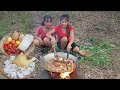 Cooking Curry Chicken with Octopus using jungle recipe &amp; Eating Yummy for lunch