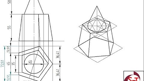 Isometric projection of a frustum of a pentagonal pyramid and a cone
