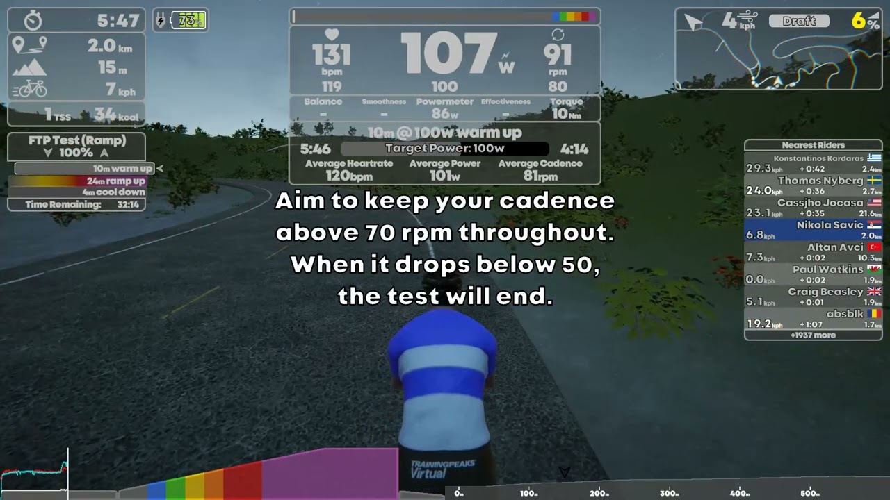 TrainingPeaks Virtual - FTP TEST - Ramp test W18 - S2025