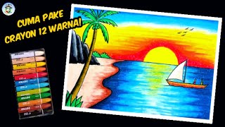 Menggambar Pemandangan Pantai di Sore Hari