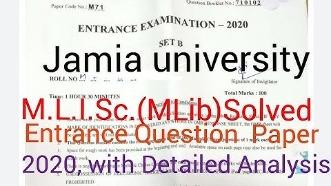 M.L.I.Sc/M.lib.(Master of Library and Information Science) JAMIA ENTRANCE Solved QUESTION Paper2020👍
