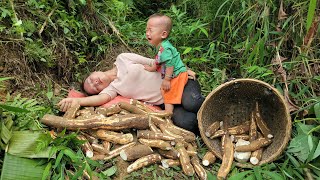 Single mother: harvesting cassava to sell at the market - washing clothes - bathing children