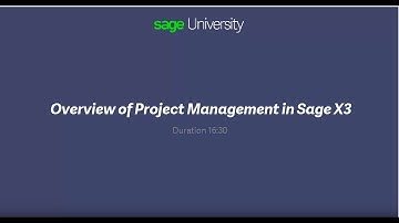 Sage X3  - Project management overview - V11 2017