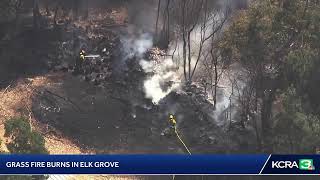 LiveCopter 3 has a view of a grass fire burning in the Elk Grove area