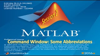 Session 2: Command Window: Some Abbreviations: MATLAB