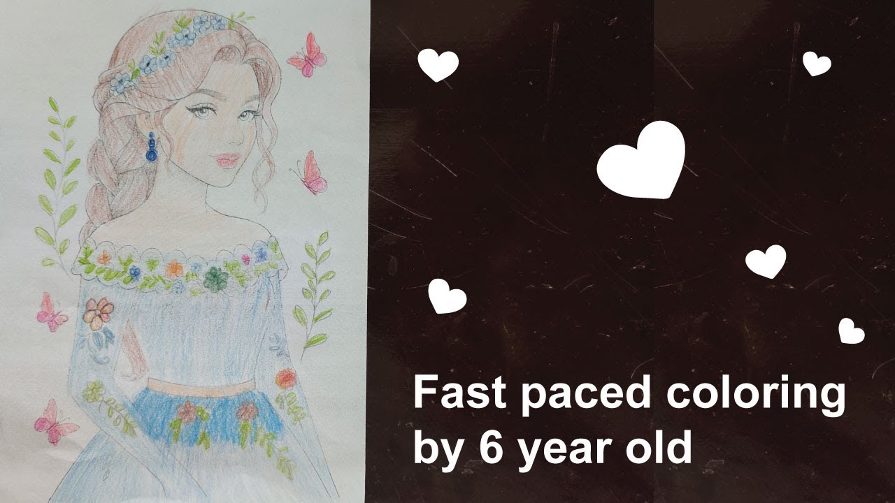 6 Year Old Coloring a Princess | Fun Fast 5x Speed Coloring for Kids ...