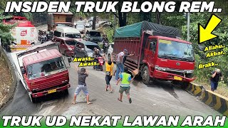 MALANG SEKEJAP MATA., Truk UD Nekat Lawan Arah, Truk Rem Blong Tabrak Pembatas Jalan Sitinjau Lauik