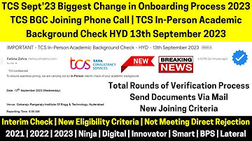 TCS Change in Onboarding Process 2023 | Joining & Eligibility Criteria | In-Person Interim BGC Check