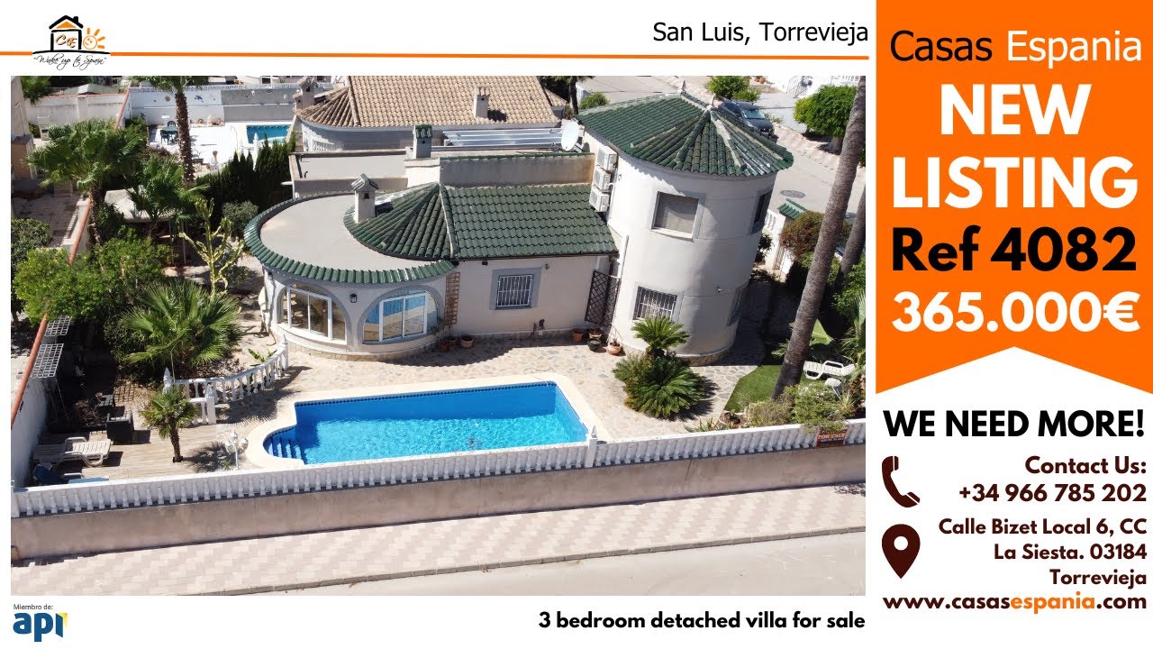SOLD BY US 3 bed detached villa with pool for sale in San Luis Torrevieja REF 4082 365.000€