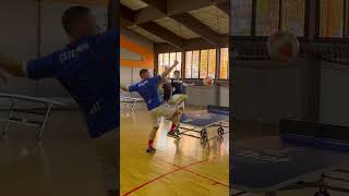 Intense Teqball Match in Action-Packed Gym Session