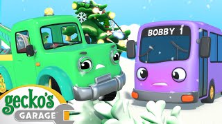 The Wheels On The Bus Are Stuck In The Mud! | Gecko's Christmas | Best Cars & Truck Videos For Kids