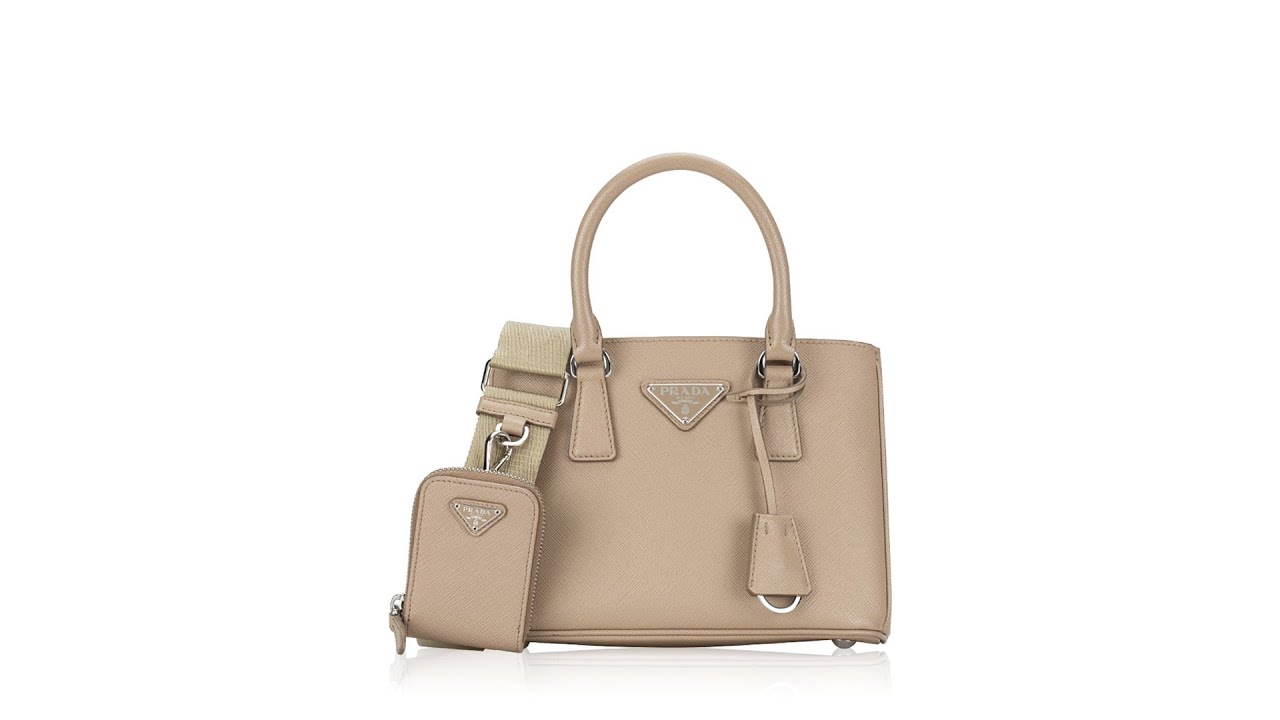 Prada 1BA296 Saffiano Lux Galleria Mini Bag Cammeo - YouTube