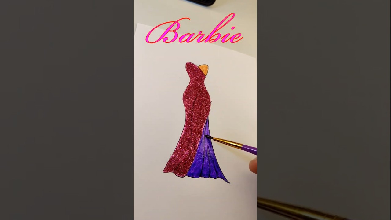 Как рисовать платье Барби с блестками.