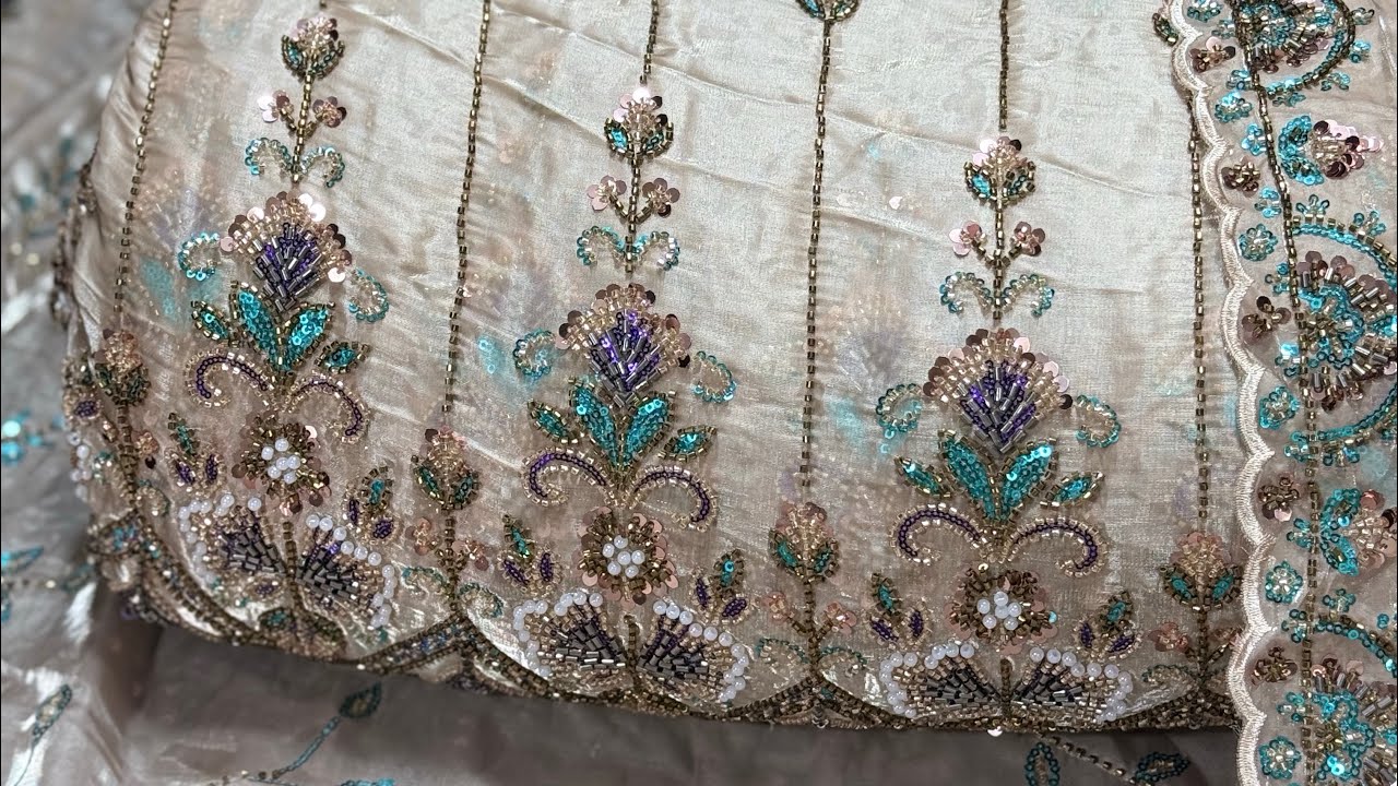 Bismillah Fabrics new shesha korean silk design multi colour work COD available at reasonable price