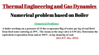 Numerical Problem based on Boiler ll Thermal Engineering and Gas Dynamics ll Mechanical Engineering 
