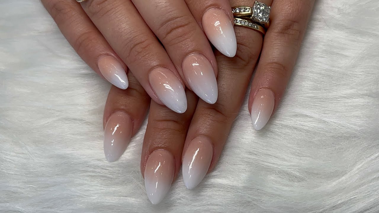 White Almond Nails with Ombre - wide 6